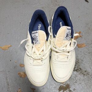 Reebok Cream Leather Sneakers with Navy Interior